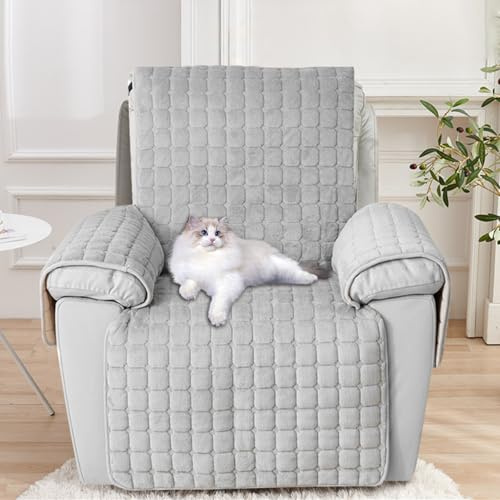 Recliner Chair Covers with Pockets - Soft Washable Waterproof Armchair Slipcovers with Adjustable Straps Buckles, Furniture Protector for Pets & Kids Reclining Chair and Electric Chair Cover (Gray）