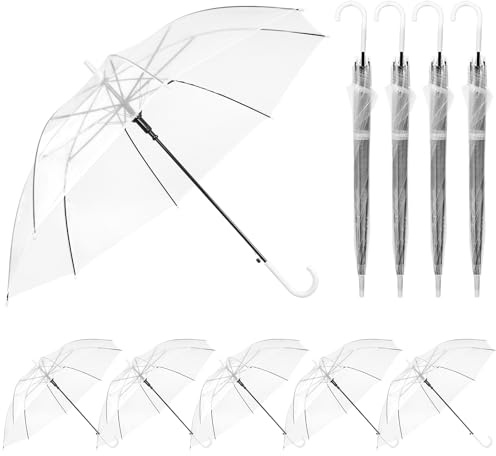 Petour Lot de 10 parapluies transparents pour une personne, jetables, transparents, avec manche ergonomique, diamètre de 90 cm, pour séance photo, jeunes mariés, grands événements
