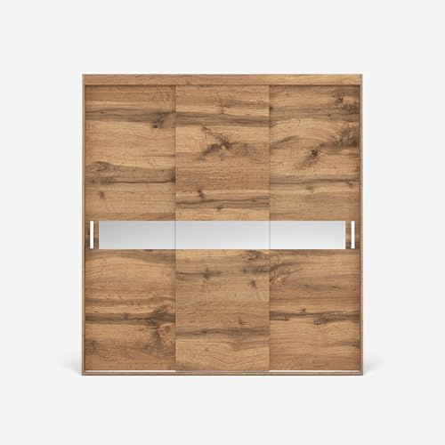 VIKK - Kleiderschrank - Garderobenschrank Groß - 250x60x225cm - Schrank mit Schiebetüren, 2 Kleiderstangen, Schrank nach Bestelleingang gefertigt, Reine Eiche Wotan, Innenausstattung MAX