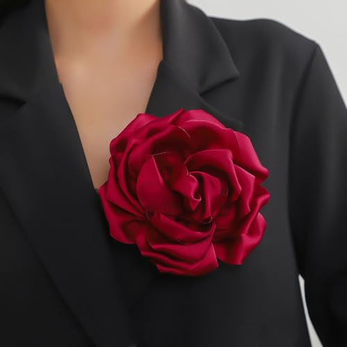 Waltonalice Haarschnitt große Rose Brosche Brosche Blume Kopfblume Haarklammer Mädchen Corsage Blume Haar Pin Hochzeit Party Accessoires für Kleider Anzüge Bankette XZ06-Dunkelrot 15 cm
