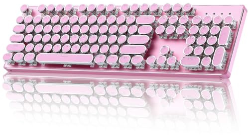 YUNZII QL108 Clavier Rétro Mécanique Gamer Filaire (Rose, Onyx Gray) | 100% Hot-Swap, Rétroéclairage RGB Multicolore, Panneau Métal Style Rétro, Typewriter, QWERTY pour Windows/Mac