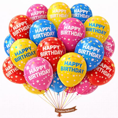 15 Pack Happy Birthday Printed Balloons Multi-Colour Latex Balloons for Birthday Decorations Party Supplies Kids & Adults Celebration Décor Party Balloon Set