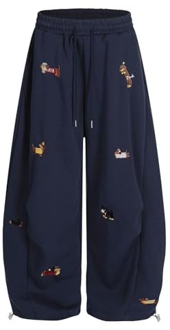 PODOLIXIA Pantalones de chándal para mujer, diseño gráfico de perro, de pierna ancha, estilo vintage, cintura media, Y2K, holgado, estilo barrel, marine, XL