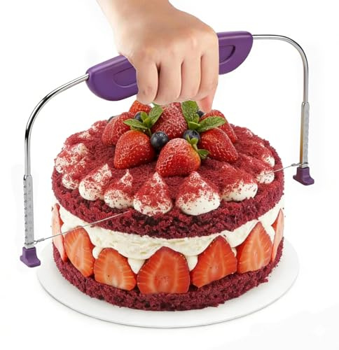Terilamy Professional Cake Leveller Cutter 10 Inch Adjustable Stainless Steel Wire Cake Slicer Cutter, Kitchen Accessories Slicing Portioning Baking Tool for Birthday Cake, Bread, Toast (27CM Purple)