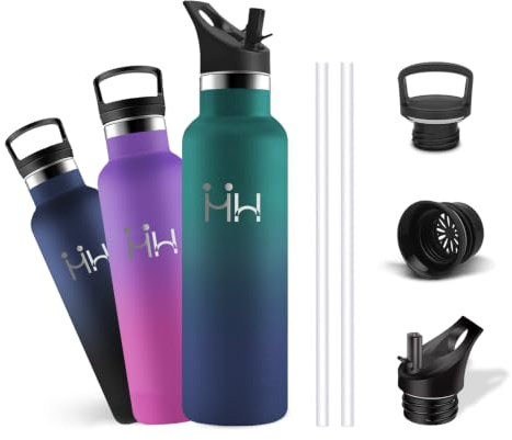Gourde Isotherme, Gourde 500ml, Sans BPA, Gourdes Enfant, Facile à Transporter, Bouteille d'eau, 24h Froid & 12h Chaud, Anti Fuite, Gourdes Inox pour École, Camping, Bureau, Voyage, Repas