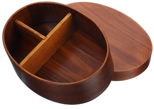 CHILDWEET Fiambrera de Madera con 3 Compartimentos sin Rebabas para Picnic y Senderismo, Caja Bento Japonesa Funcional para Mantener Alimentos Separados