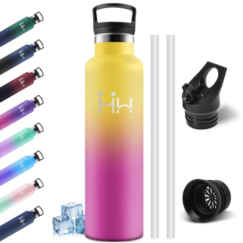 Mulbijeo Gourde Isotherme 1000 ML, Réutilisable, Bouteille d'eau Sans BPA, Anti-Fuite, Gourde Inox avec Paille, Isolation sous Vide en Acier Inoxydable à Double Paroi, pour Camping, Écoles, Gymnases