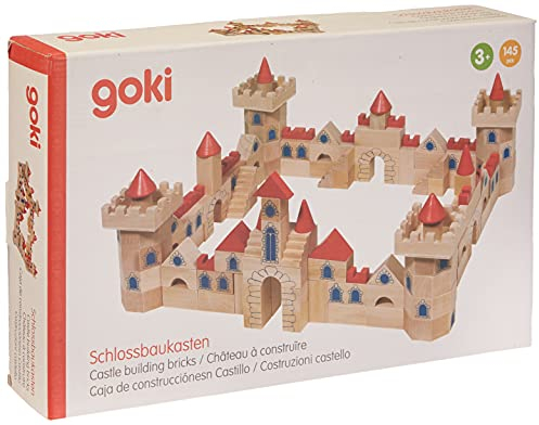 goki 58984 Großer Schlossbaukasten Holz 145 Teile – kreatives Konstruktionsspielzeug zur Förderung der Feinmotorik