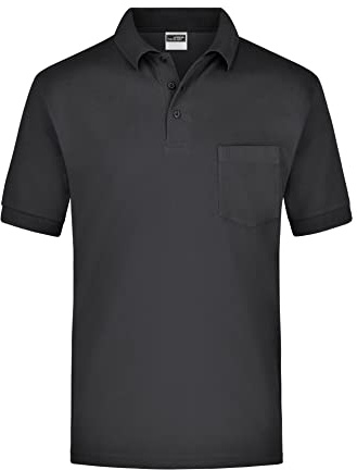 James & Nicholson Kurzarm Poloshirt mit Brusttasche - Klassisches Herrenpolo aus feiner Piqué-Qualität | Farbe: black | Grösse: XXL