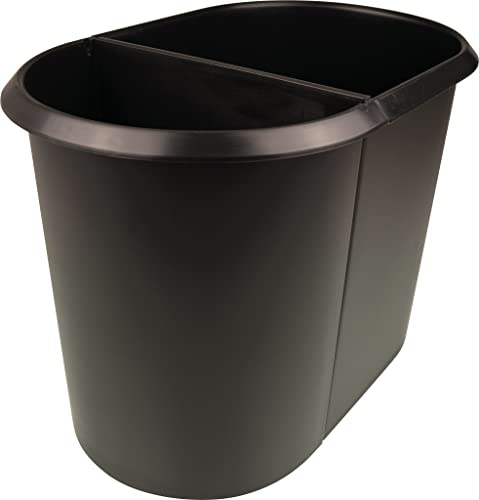 helit H6103795 - Papierkorb „the double“, 20 Liter/9 Liter, oval, schwarz, Mülleimer 2 Fächer | Mülleimer mit 2 Fächern, 20 Liter und 9 Liter Fassungsvermögen