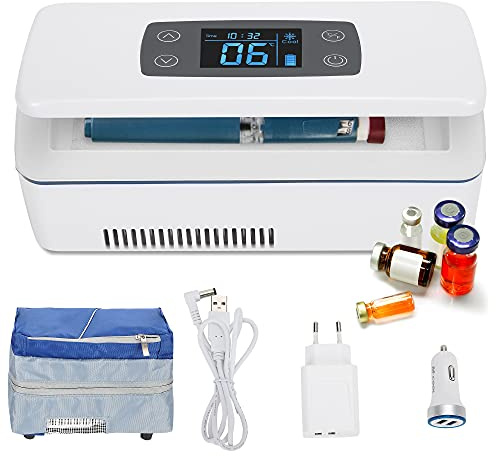 CGOLDENWALL Dispositivo di Raffreddamento Portatile per Insulina 8 ore per Dispositivo di Raffreddamento Mini Frigorifero Elettrico Intelligente 2-8 ℃ con Caricatore USB per Auto per Viaggi e Famiglie