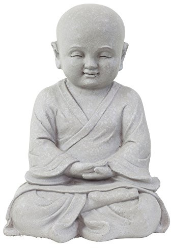 Garten Deko Figur Shaolin Mönch Buddha Meditieren Stein Effekt in Grau - 42cm Hoch