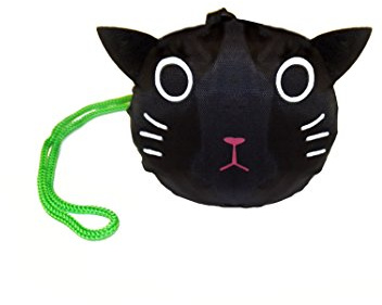 Unbekannt lustige und praktische Falttasche mit Rose oder Tiergesicht, Faltbarer Einkaufsbeutel mit Clip für Schlüsselbund o.ä. (Katze)