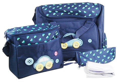 Accessotech Wickeltaschen-Set, 4-teilig, mit niedlicher Stickerei, inkl. Wickelunterlage und Flaschenhalter