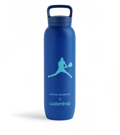 waterdrop x Novak Djokovic - Botella de acero inoxidable de 34 onzas, aislada al vacío y de doble pared, 12 horas de calor, 24 horas de frío, termo a prueba de fugas