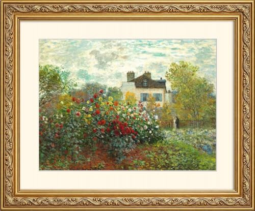 artissimo Bild Claude Monet Garten in Argenteuil The Artist’s Garden gerahmt 63x53 cm Hochformat – Gemälde Kunstdruck mit Echtholz-Barockrahmen & Passepartout AG4667