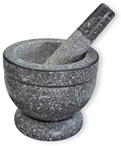 Wilai GmbH Granit Mörser mit Stößel, hochwertig - robust - langlebig, Steinmörser, Granitmörser, Gewürzmörser, Verschiedene Größen verfügbar (Ø 10 cm)