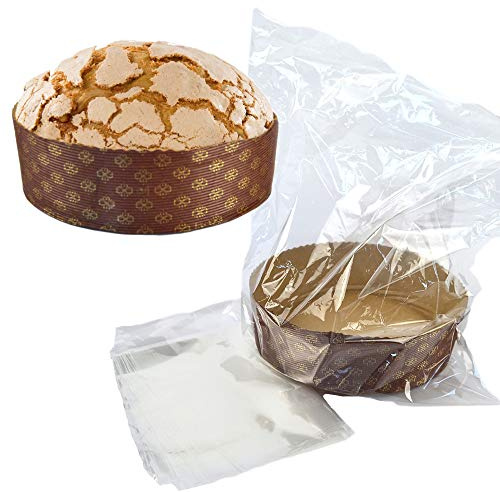 PZ 10 STAMPO PANETTONE BASSO DIAMETRO 22 CM ALTO 7 CM IN CARTA + PZ 10 BUSTA IN PLASTICA 40X50 CM IDEALE PER IL CONFEZIONAMENTO DI PANETTONI ARTIGIANALI