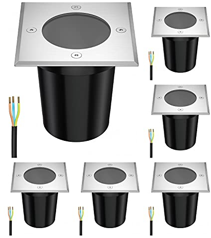 ledscom.de 6 pcs. recessed Floor Light RELI for Outdoors, IP67, Stainless Steel, Angular, 11 x 11cm, 1x GU10 max. 15W