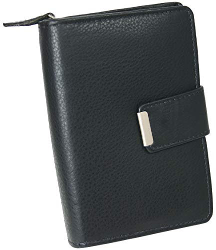 Money Maker Damen Leder Geldbörse handlicher Geldbeutel aufklappbar mit vielen Fächern (Schwarz)