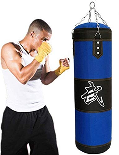 Punchingsäcke Boxing Heavy Punching Trainingstasche, Sandsäcke mit Ketten + Handtaschenhaken + Handschutz + Armschiene, Kickboxen Muay Thai Training Fitness Workout Set Standboxsäcke ( Color : Blue )