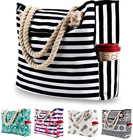 Strandtasche Xxl Familie Badetaschen Damen Extra Groß Beach Bag Shopper Schultertasche Einkaufstasche Wasserdicht Tasche Faltbar Mit Magnetschnalle für Strand Reisen Schwimmbad Geschenke Gestreift