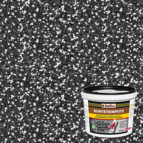 Isolbau - Buntsteinputz für Außen und Innen (Weiss, Anthrazit/Graphit) 15 kg - BP33 Mosaikputz Dekorationsputz Frostsicher, Wasserfest, Stoßfest