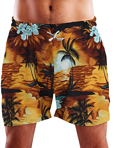 King Kameha Funky Hawaii-badshorts badbyxor nätinsats herr stängning dragsko casual lysande färger surfing palmer design, Shorts surf brun turkos, 3XL