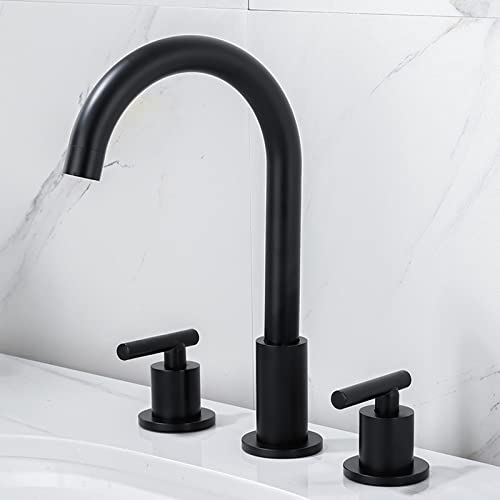 Zweigriff Mischbatterie Armatur Bad armatur waschbecken Mischbatterie Waschbecken für Badezimmer Auslauf Höhe wasserhahn bad waschbecken 3-Loch Waschtischarmatur,Schwarz-A