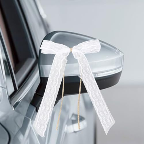 50 Stück Antennenschleifen Spitze 12 * 25cm Autoschleifen Hochzeit Antennenschleifen,Autoschleifen Weiß mit Herzen für Hochzeit Party Geburtstag