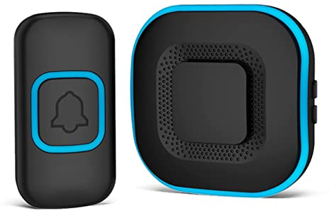 AIPOTEC Wireless Doorbell, Door Bell Kit Cordless Battery Operated and UK Plug in AC Electric Chime with 60 Tunes 5 Levels Volume and Blue LED Flash, Portable Easy Install for Home School Office