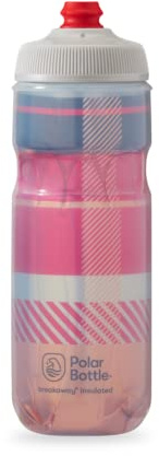 Polar Bottle Breakaway Insulated Water Bottle - BPA Free, Cycling & Sports Squeeze Bottle (Tartan - Bonfire Red/Orange, 20 Oz)