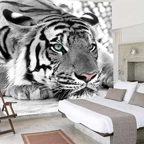 Fototapeten 3D Tapete Schwarz & Weiß & Tiger Vlies Tapete Moderne Design Fototapeten Tapeten Wandtapete moderne Wand Schlafzimmer Wohnzimmer 200cm×140cm(Breite x Höhe)