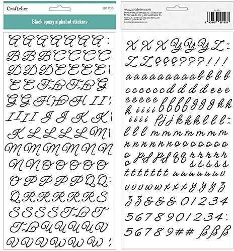 Craftelier - Chipboard-Aufkleber im Alphabet-Stil, Groß- und Kleinbuchstaben, Zahlen und Sonderzeichen - Schwarz | Inklusive 166 Stück - Größe ca. 2,9 cm