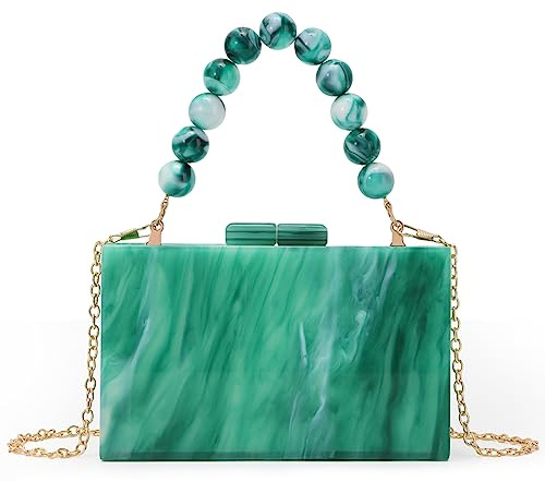 Fecialy kvinnor akryl kuvertväska handväska pärlor kväll handväska marmor koppling formell fest brud bröllop crossbody väska, gRÖN