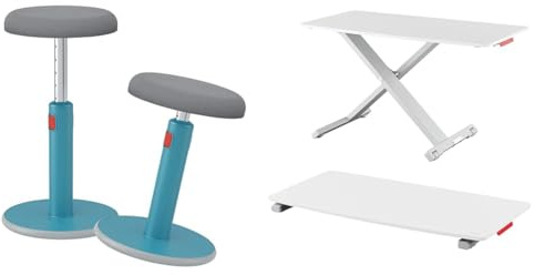 Leitz Ergo Set Active Sitz-Steh-Hocker + Schreibtisch-Aufsatz, Bürohocker mit 46 cm bis 79 cm Höhe, Höhenverstellbarer Aufsatz für Monitore & Laptops, TÜV & IGR-Zertifiziert, 65180061 + 65330085