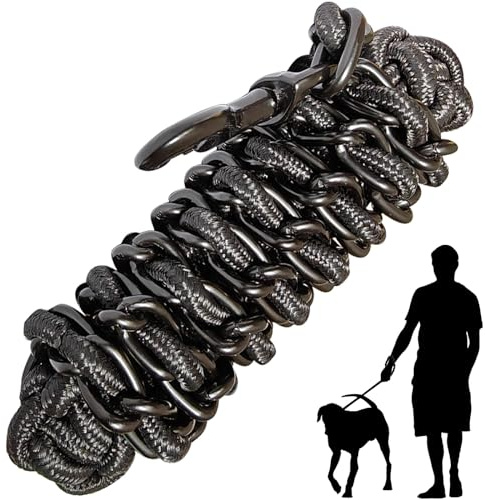 Dog Leash Leads Chain Rope Metal with Pet Collar Training Walking Heavy Duty Anti Bite 360 Hook for Medium and Large Dogs Black (X-Large)