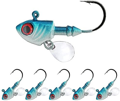 FANGBLUE Jigkopfhaken, 7 g, Angelhaken, Edelstahl, mit Klinge, 3D-Augen, Hecht, Barsch, Schwimmkurbel, Angelzubehör (5 Stück, 7 g)