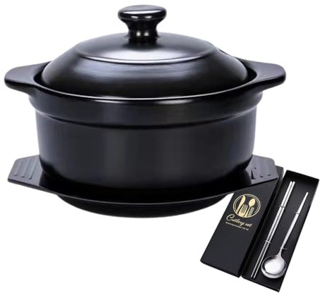 GOVNPJ Pentola in pietra coreana, pentola in ceramica frizzante per Bibimbap ciotola in pietra coreana con coperchio e sottopentola, pentola in argilla per cucinare, pentola coreana