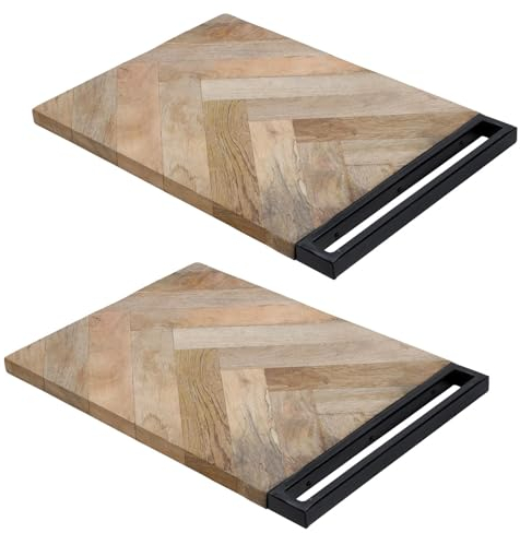 2x Premium Schneidebrett aus Mangoholz mit Griff 30 x 40 x 2 cm Servierbrett Holzbrett Tranchierbrett Küchenbrett