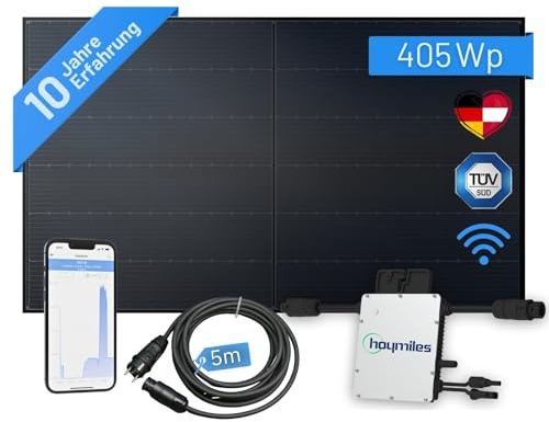 flex-energie Balkonkraftwerk Komplettset I 455Wp Solarmodul, Envertech EVT400-R Wechselrichter & 5m Kabel I Bifaziale Solaranlage zur Energiegewinnung I Leistung drosselbar