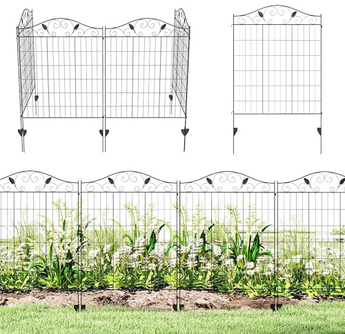 Outsunny Gartenzaun 4er Set 365 x 112 cm Gitterzaun Dekorative Metallzaun Drahtgitter Drahtzaun für Balkon, Garten, Schwarz