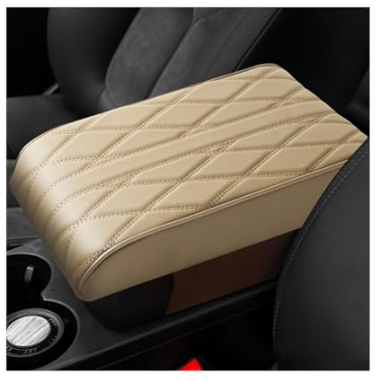 JNNJ Auto-Armlehnenpolster, Universal Center Console Lederpolster, Wasserdichte Auto Mittelkonsolenabdeckung Für Die Meisten Fahrzeuge, SUV, LKW, Autos(Beige)