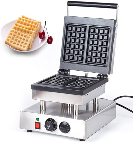 WBRSybUK Commercial Electric Waffle Maker Rectangle Nonstick Coating Electric Waffle Maker Machine Full Stainless Steel Body Temperature And Time Control Waffle Machine 2000W