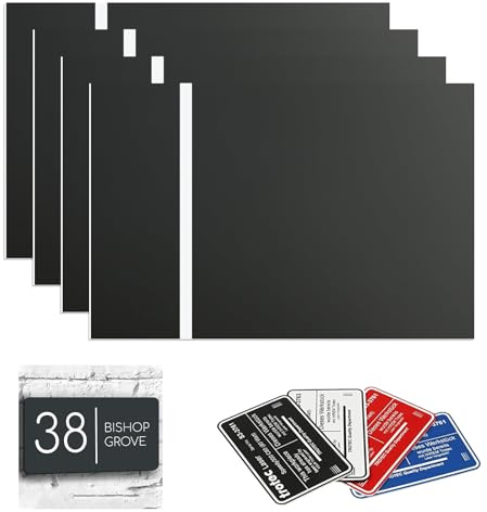 sculpfunDIY 4 Stück Lasergravur Metallplatte 20 x 30 cm Lasergravierte Plattenserie für Gartenschild, Terrasse, Bürotür, Wandplatte Schwarze Platte mit weißer Gravur