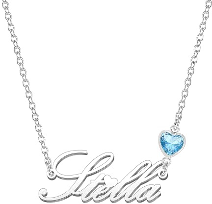 Kraven Damen Kette mit Namen Blauer Geburtsstein-Anhänger Halskette Namenskette Geschenk Personalisiert Damenkette Buchstaben Kette Geschenkidee für Frauen Teenager Mädchen Tochter (Stella)