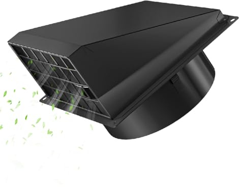 Hon&Guan Grille Aeration 100mm Noire en Acier Galvanisé – Clapet Anti-Retour Intégré & Protection Anti-Insectes, Sortie Murale Extérieure pour Sèche-linge, Cuisine, Salle de Bain, VMC