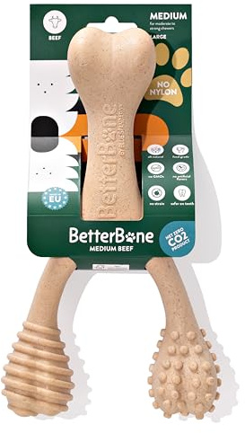 BetterBone Medium Large Beef Dog Toy for Aggressive Chewers Long Lasting Heavy Duty Natural Hard Dental Chew Bone for Small, Medium and Large Breeds