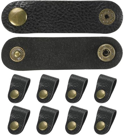 PATIKIL Leather Cord Organizer Cable Straps, 10Pcs 8x2cm Portable Cable Leather Clamps USB Holder Earphone Cord Management for Cable, Wire, Black