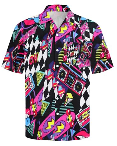 Tiorhooe 80-tals Herr Hawaii-skjorta, Retro Kortärmad Knappslå, Schwarz2, L